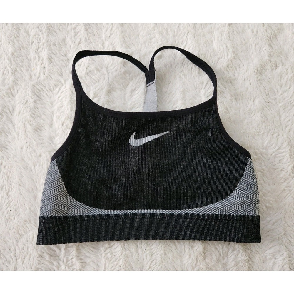 Nike Girls Youth Medium Black Gray Seamless Dri-FIT Racerback Sports Bra